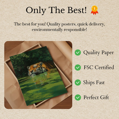 Poster della Tigre che Nuota nell'Acqua della Giungla