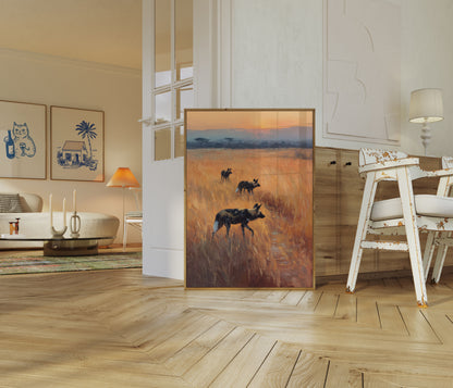 Afrikaanse Wilde Honden bij Zonsondergang Poster