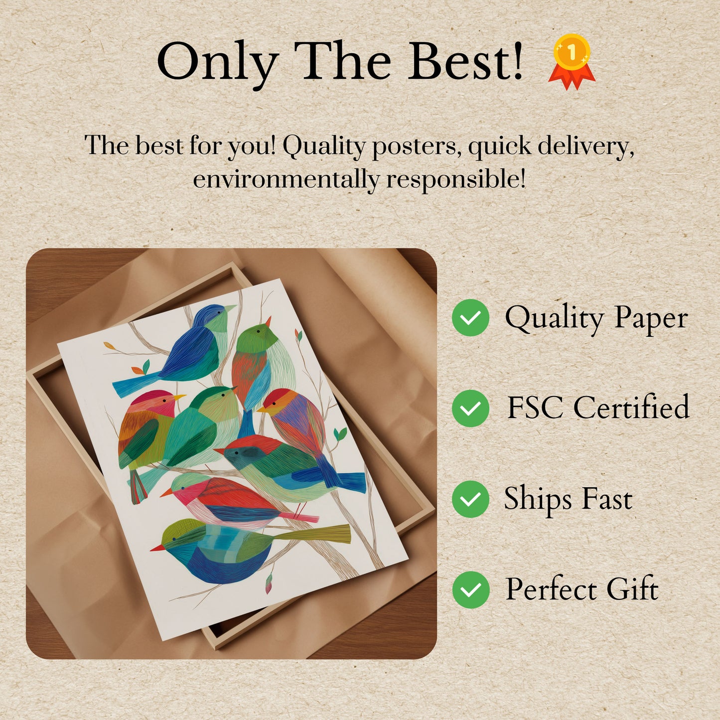 Colorful Birds on Branches Poster