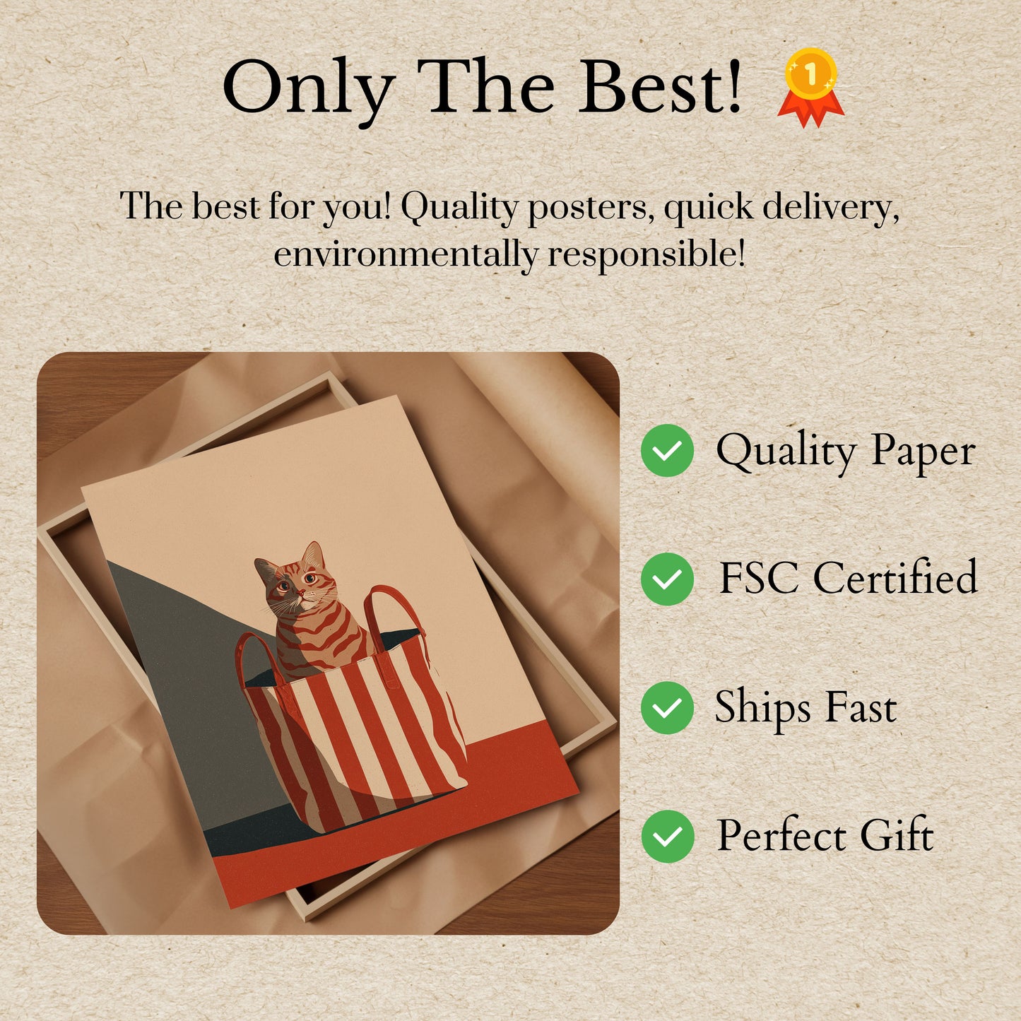 Gestreifter Kater in roter Tasche Poster