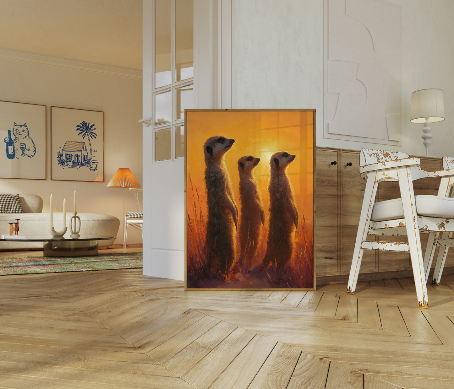 Stokstaartjes bij Golden Sunrise Poster