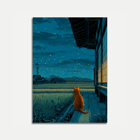 Orange Cat Starry Night Poster