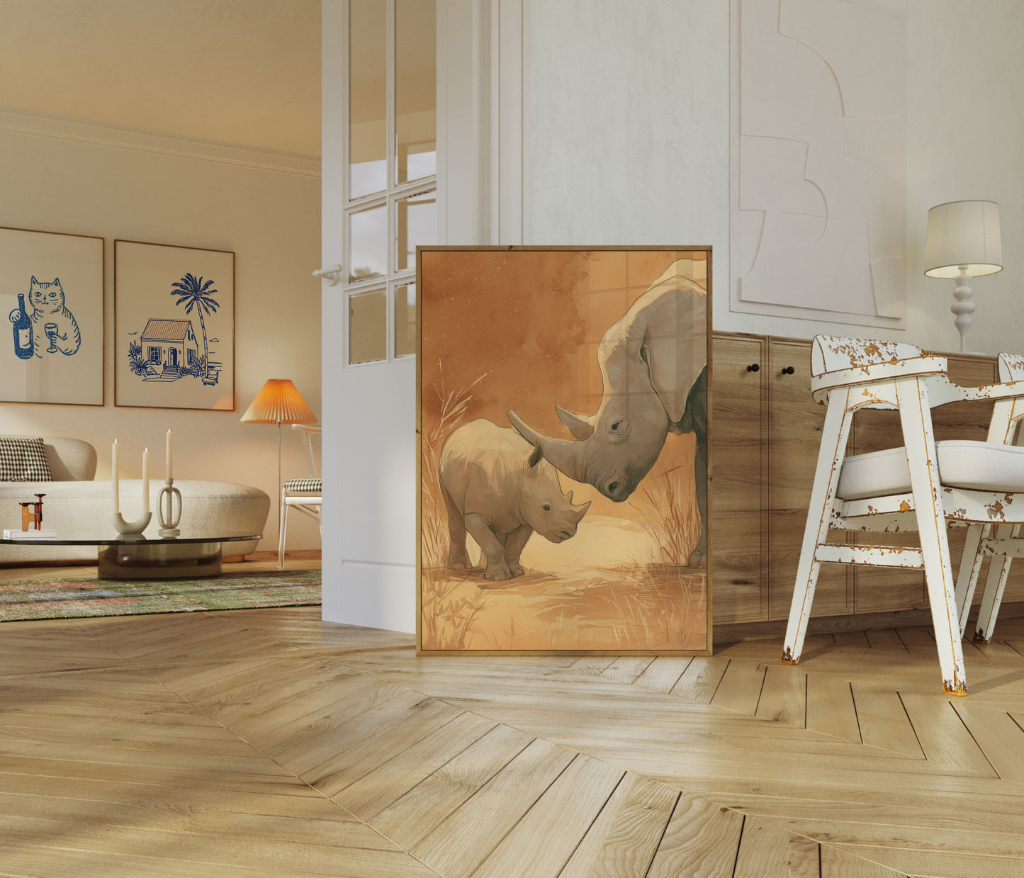 Moeder en Baby Neushoorn Poster