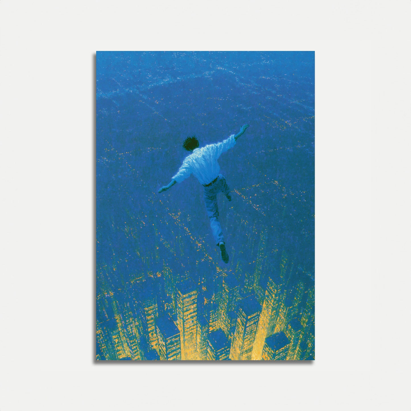 Ethereal Diver Above Cityscape Poster