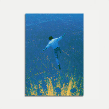 Ethereal Diver Above Cityscape Poster