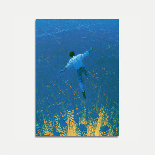 Ethereal Diver Above Cityscape Poster
