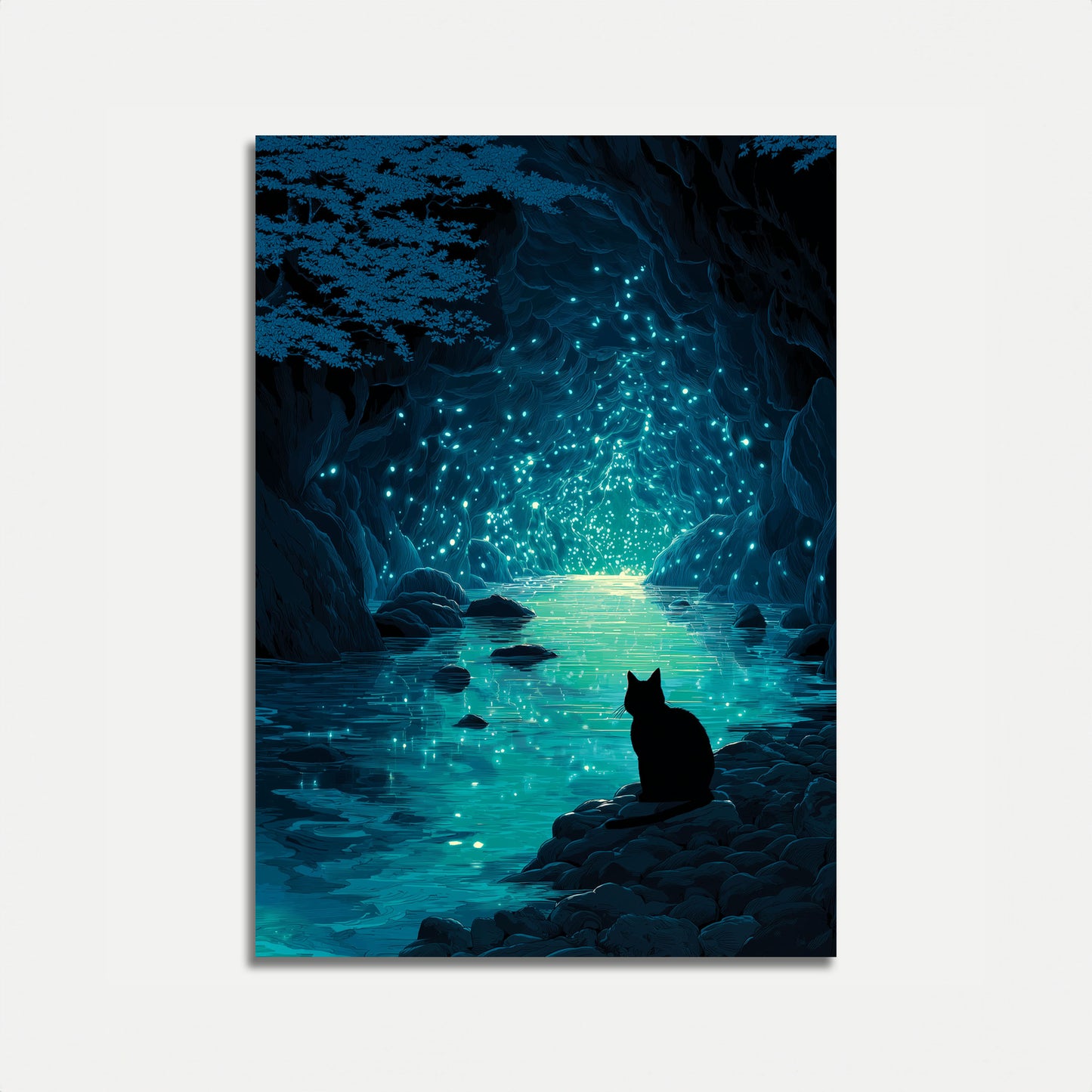 Kat ved glødende hule plakat