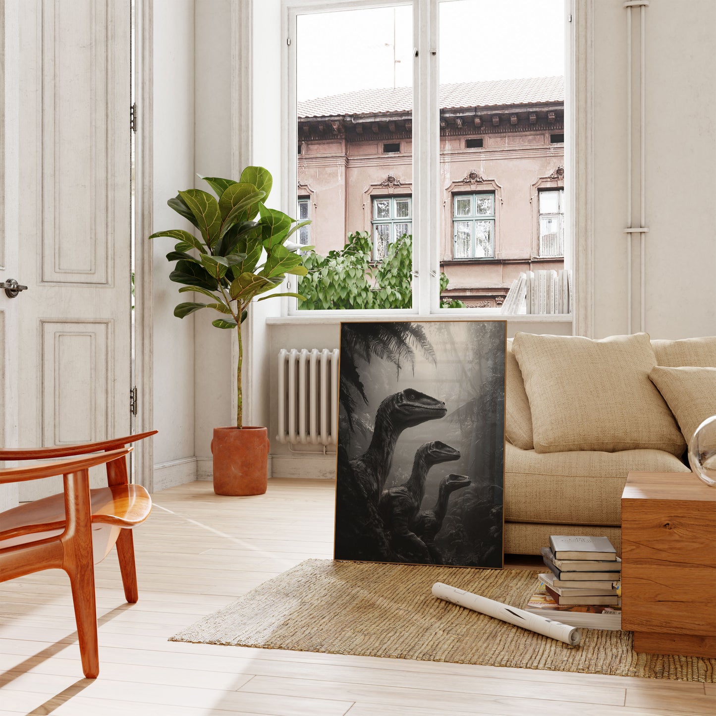 Póster del bosque de depredadores prehistóricos