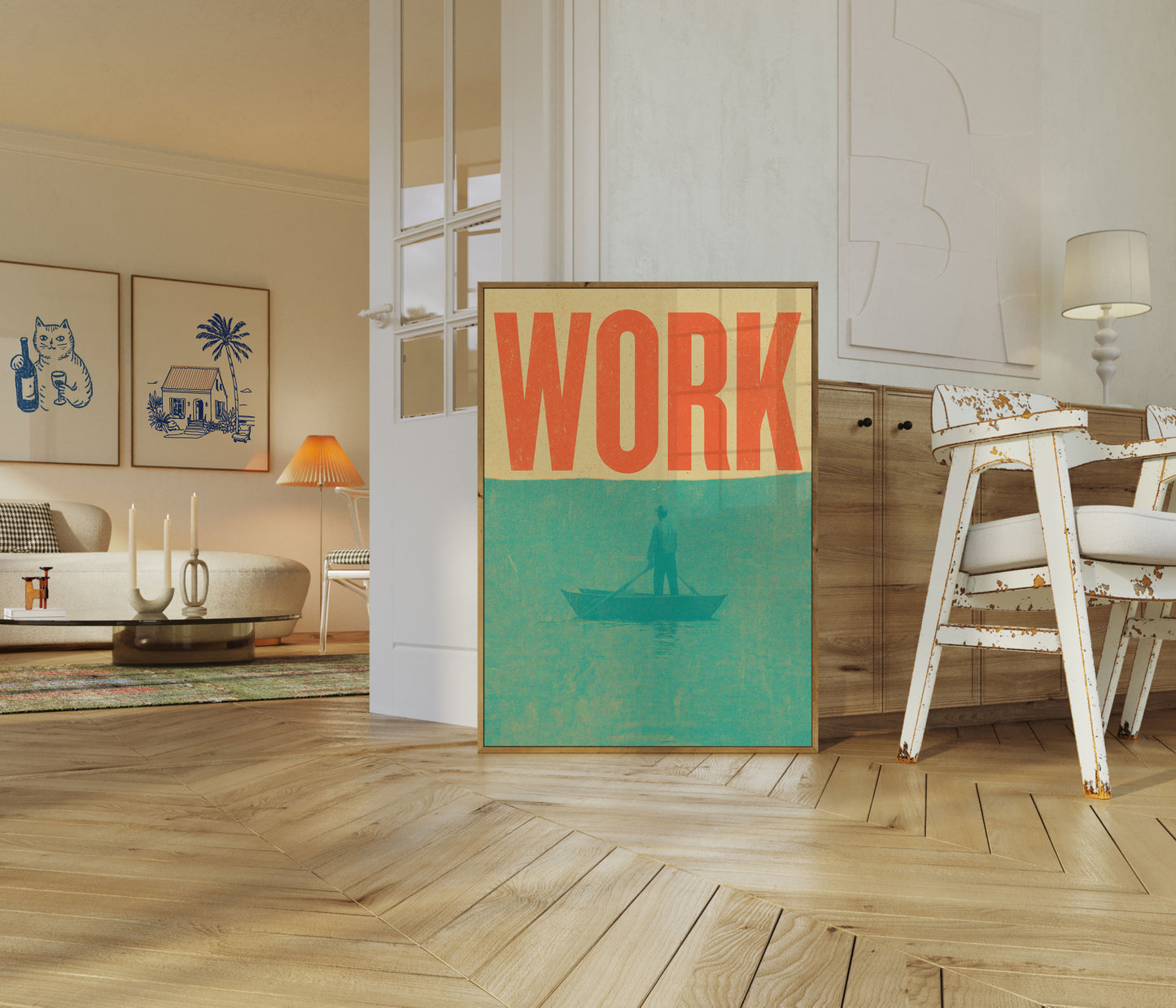 Poster Uomo al Lavoro in Barca
