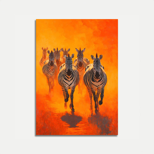 Manifesto Mandria di Zebre che Corre al Tramonto