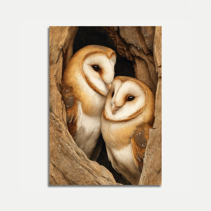 Barn Owls in Hollow Tree Poster