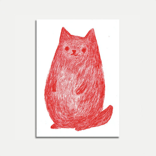 Rotes gezeichnetes Katzenplakat zum Sitzen