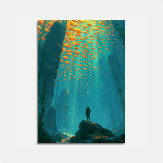 Diver in the Deep Ocean Poster