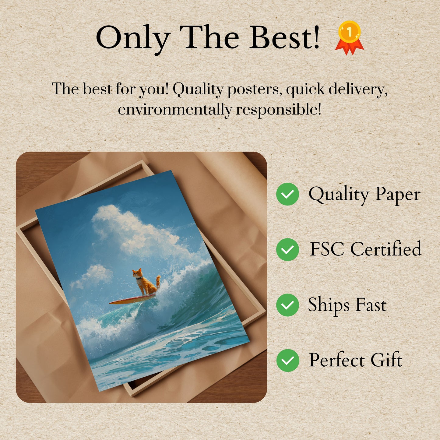 Surfing Cat Wave Rider Poster