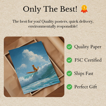 Surfing Cat Wave Rider Poster