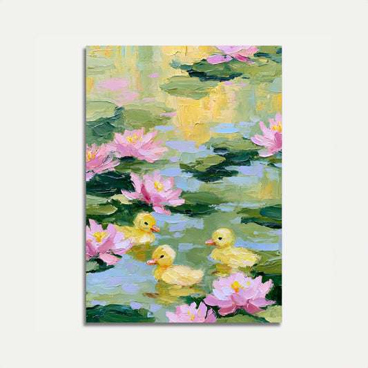 Ducklings Among Water Lilies Poster