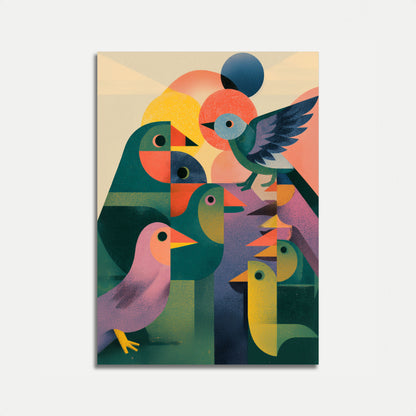 Póster de armonía de pájaros geométricos