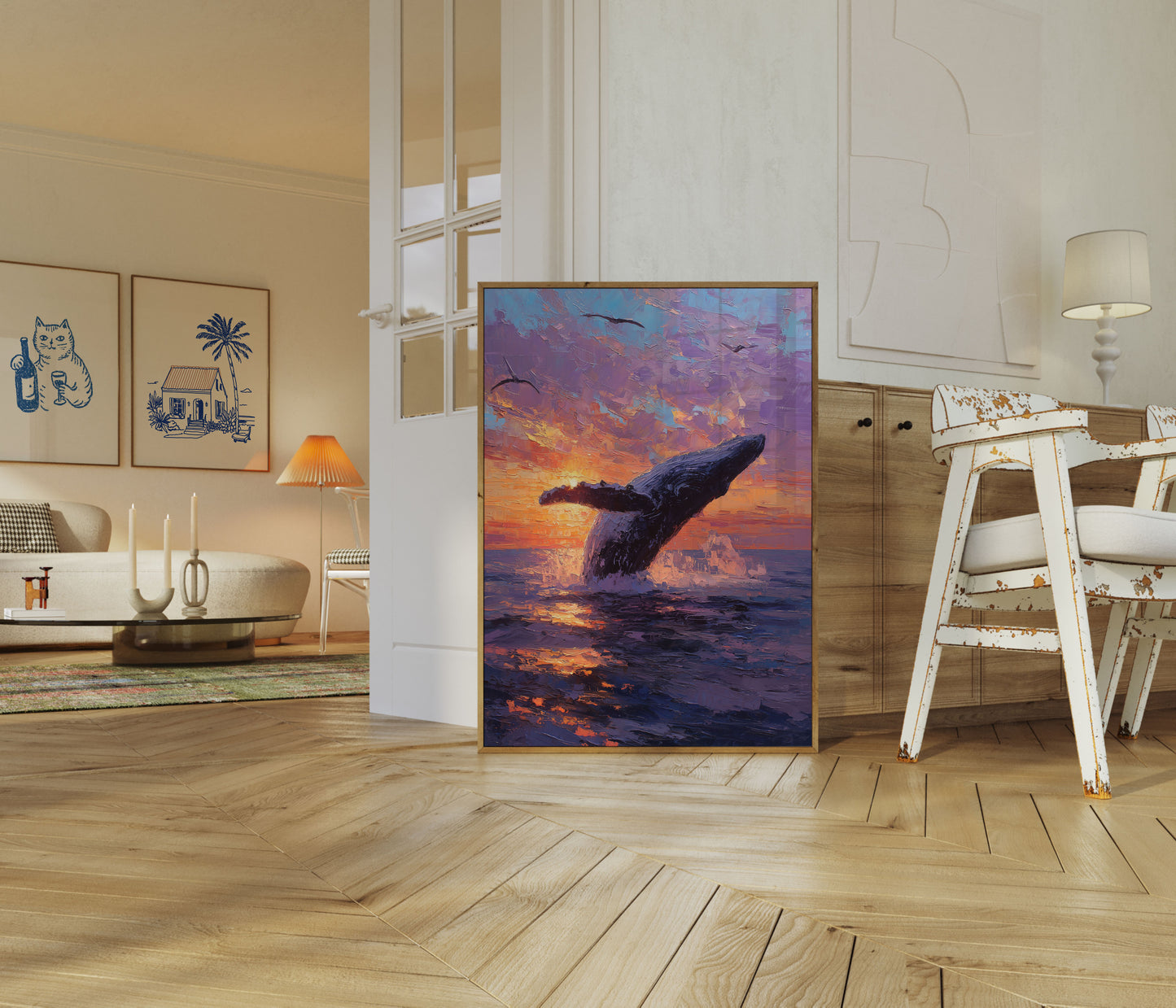 Whale Breaching at Sunset Poster