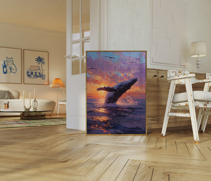 Whale Breaching at Sunset Poster