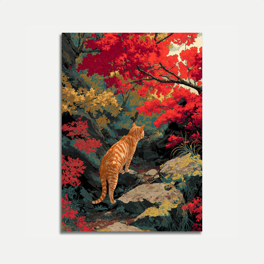 Orange-Katze im Herbstgarten-Poster