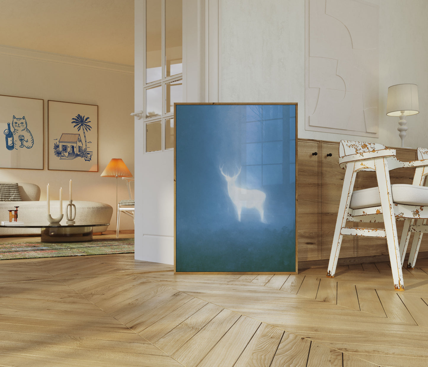 Glowing Deer in Misty Forest Poster
