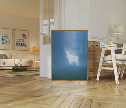 Glowing Deer in Misty Forest Poster