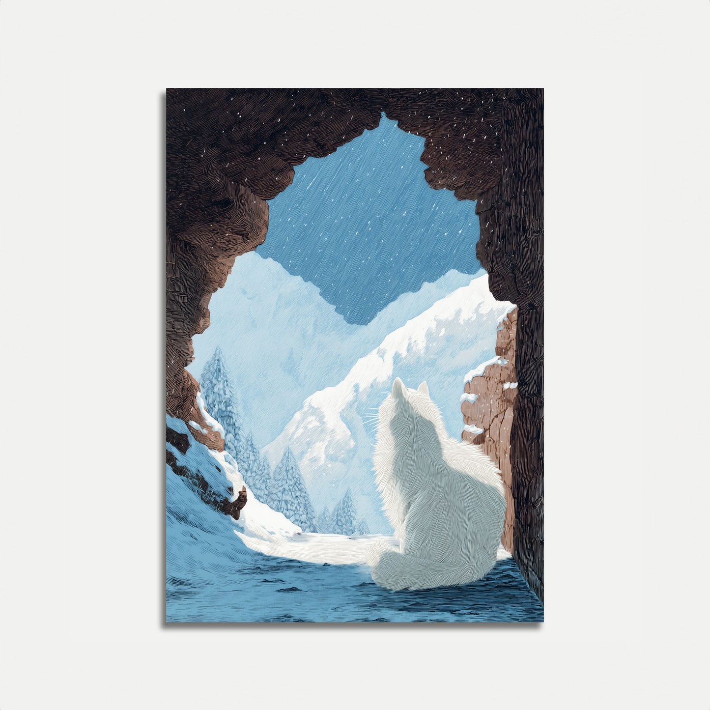 Poster della Caverna del Lupo sulla Montagna Innevata