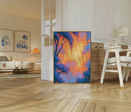 Zonsondergang Bos Bomen Poster