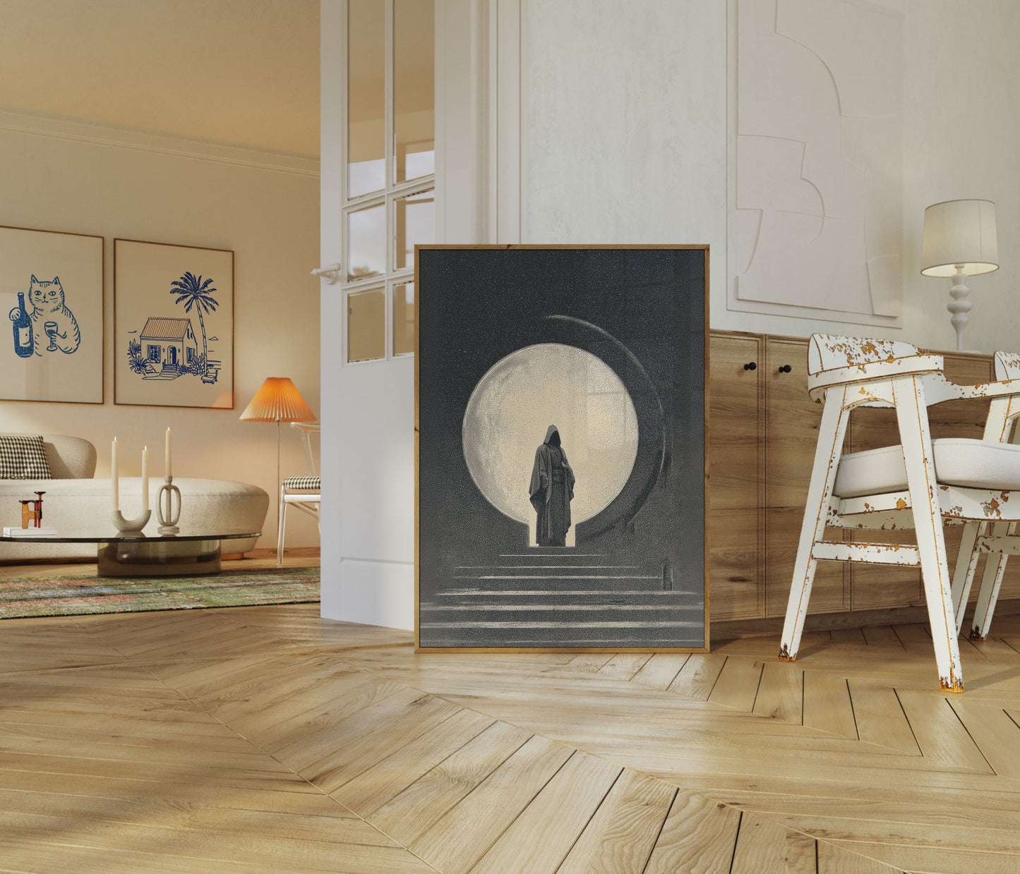 Póster de Figura Mística Bajo la Luna Llena