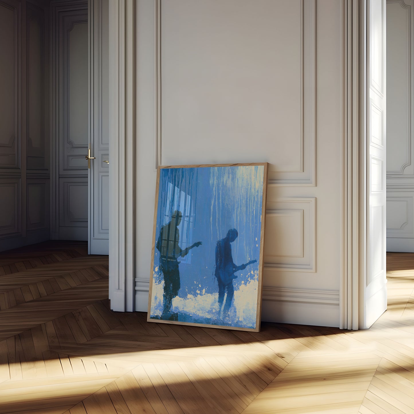 Musicians Playing in Rain Poster