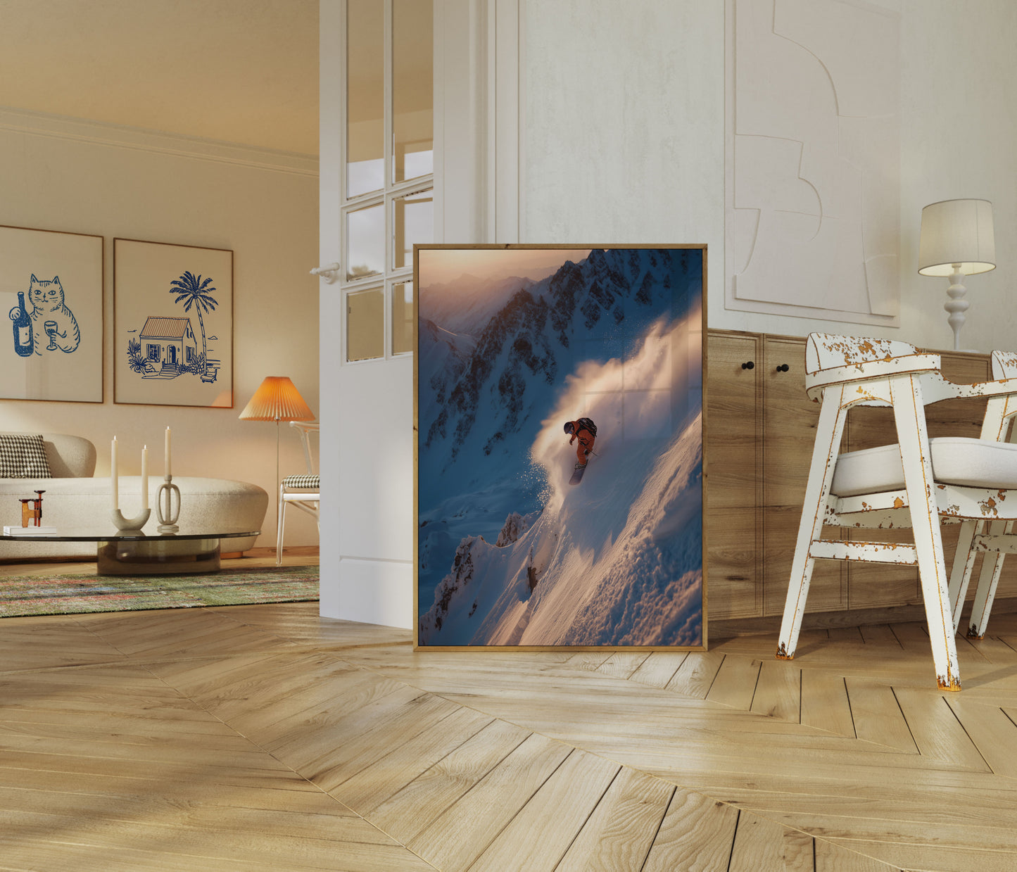 Skiløper Skjærer Fjellpudder Plakat