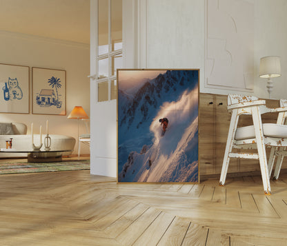 Skiløper Skjærer Fjellpudder Plakat