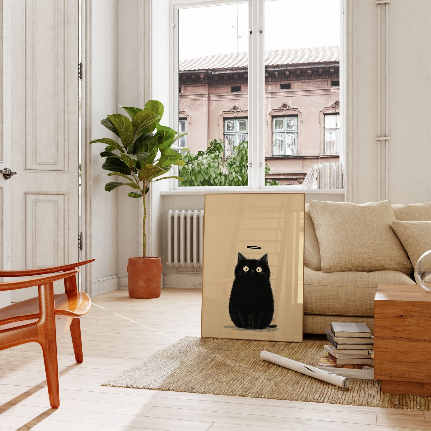 Innocent Black Cat with Halo Poster