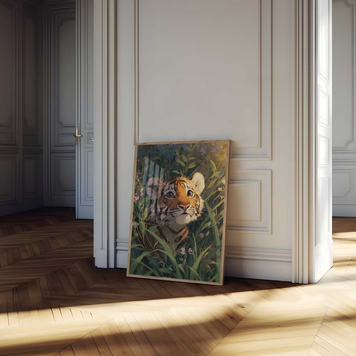 Tiger Cub in Wildflowers Poster