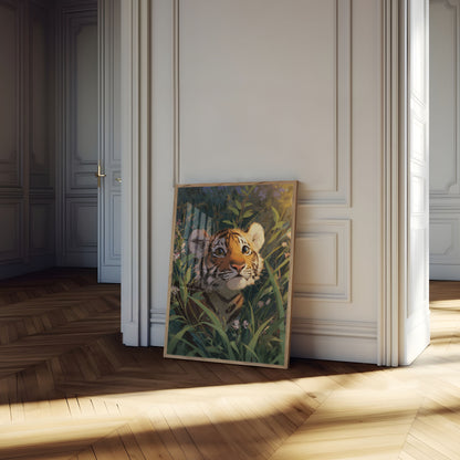 Tiger Cub in Wildflowers Poster
