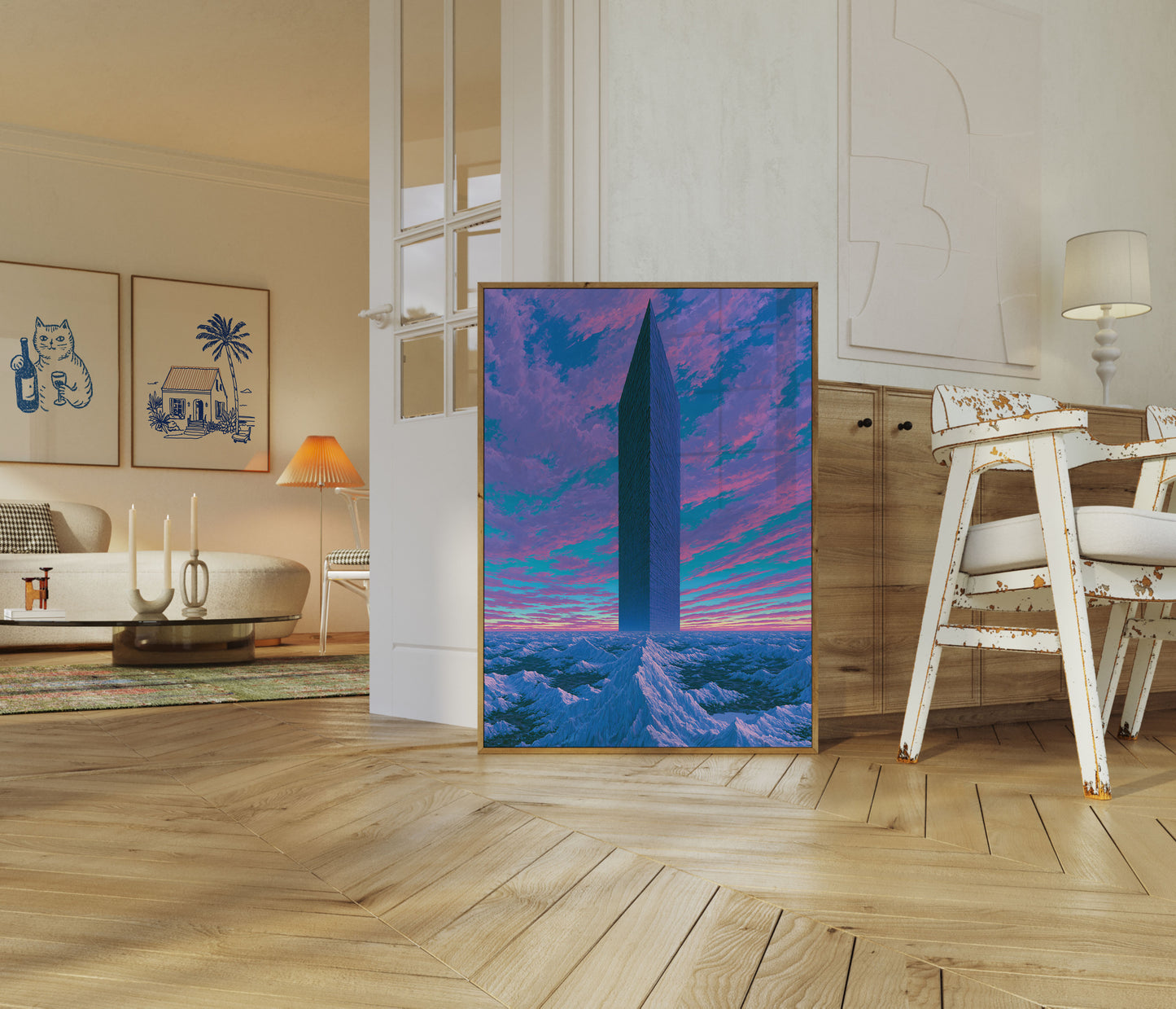 Pôr do Sol na Torre Futurista - Poster