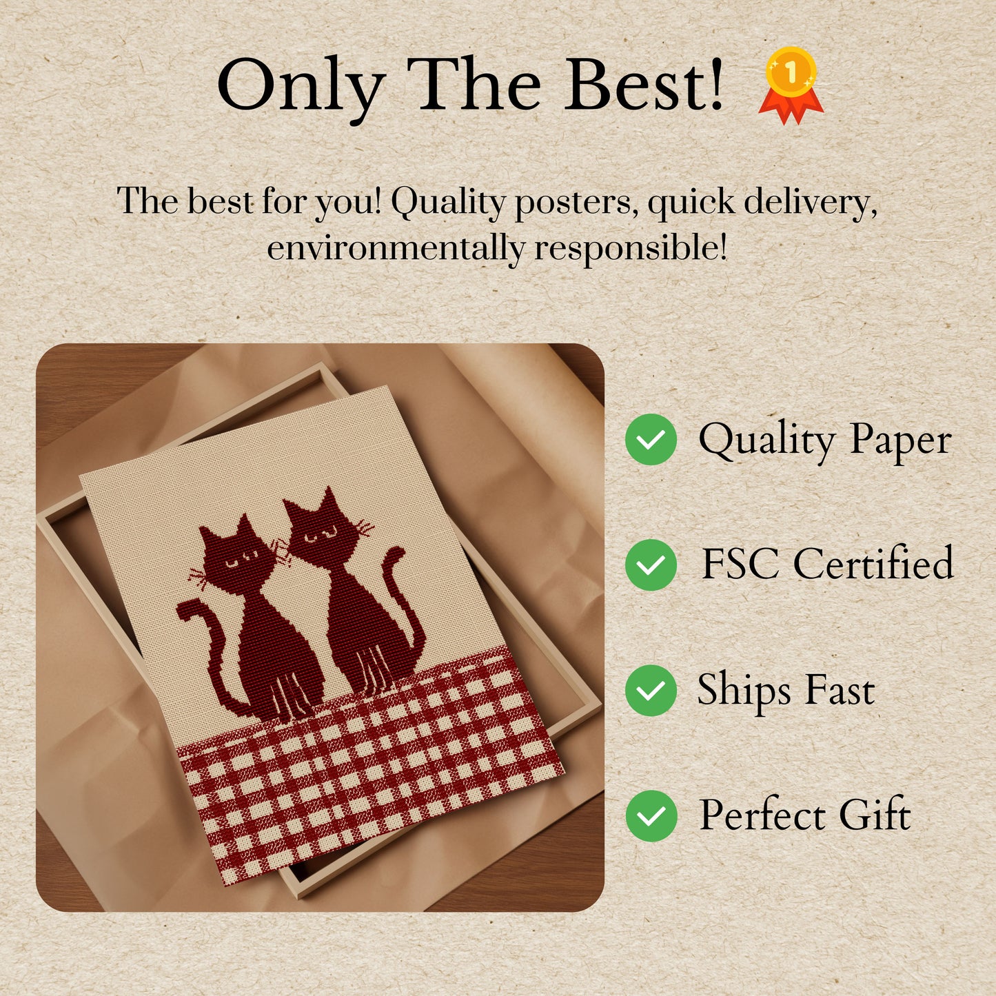 Två katter på rutigt golv affisch