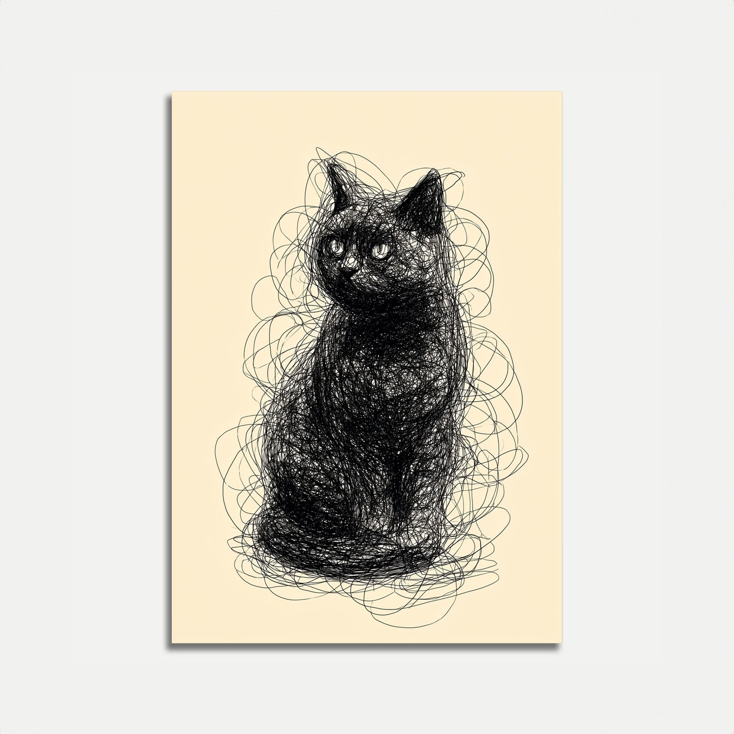Black Cat Sketch Line Art Poster