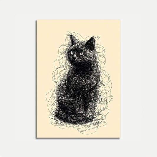 Schwarze Katze Skizze Strichzeichnung Poster