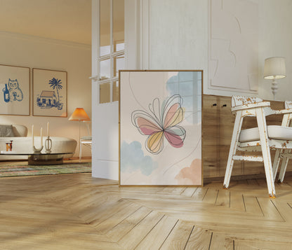 Póster de arte lineal de mariposas