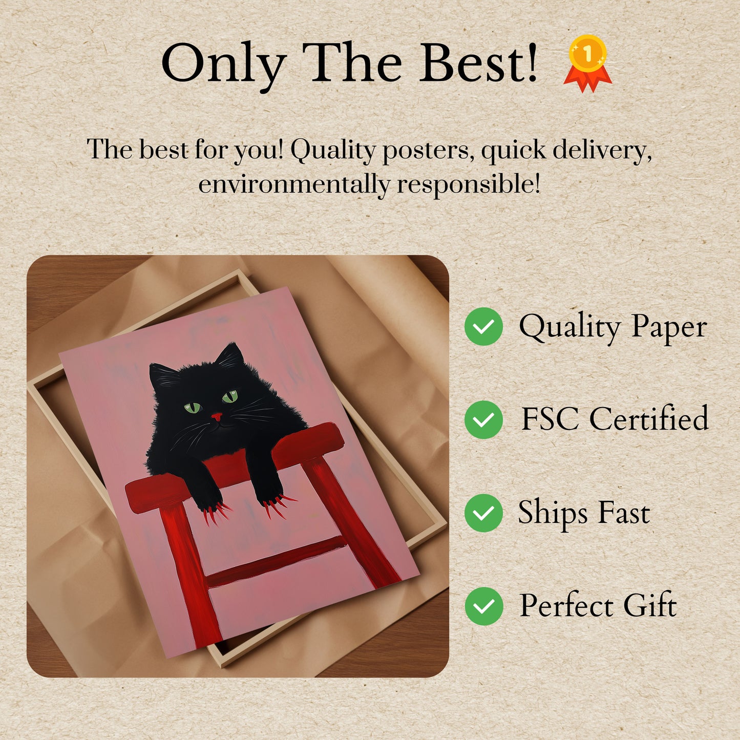 Noir Cat on Red Stool Poster