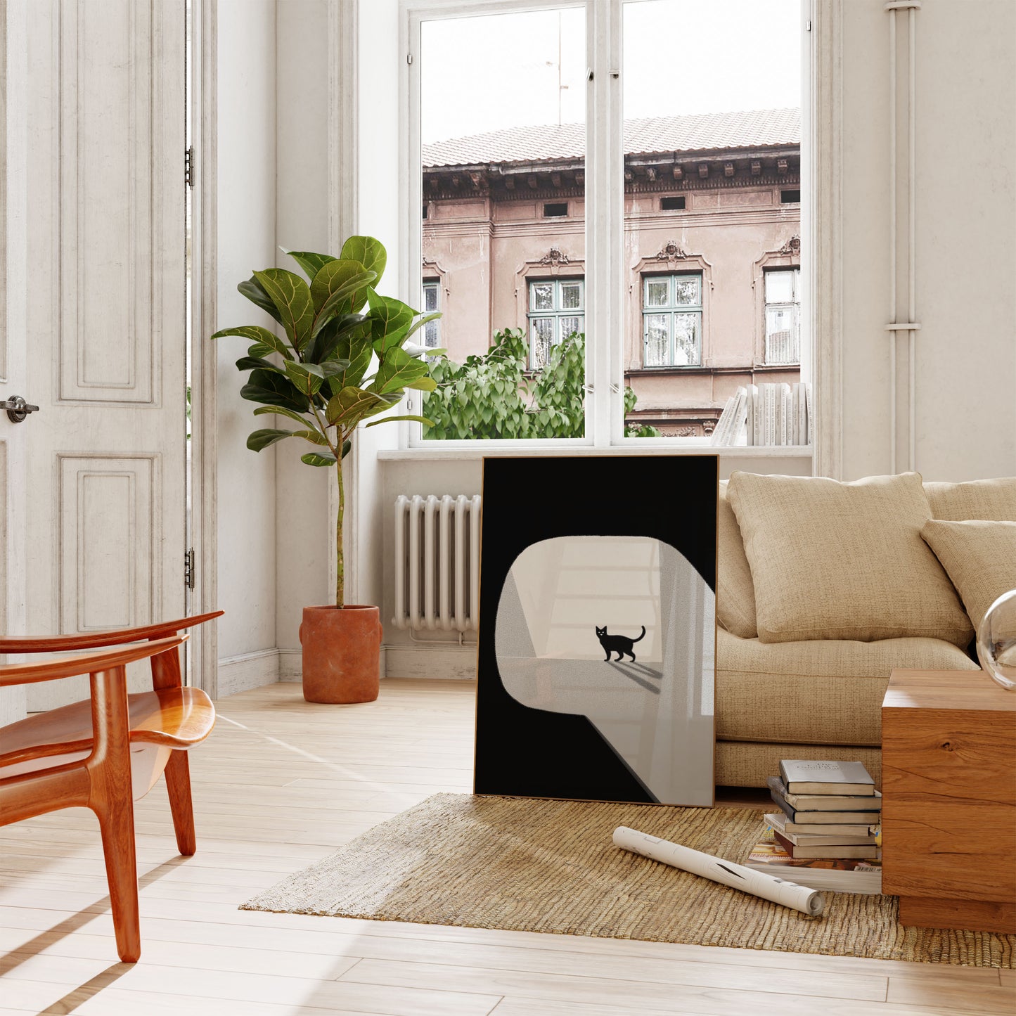 Pôster de Sombra de Gato Preto Minimalista