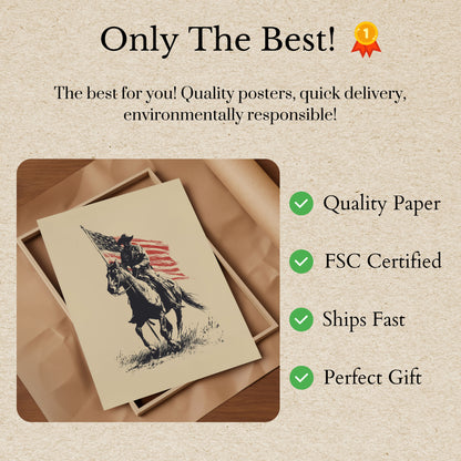 Poster Cavallo Bandiera Cowboy Americano