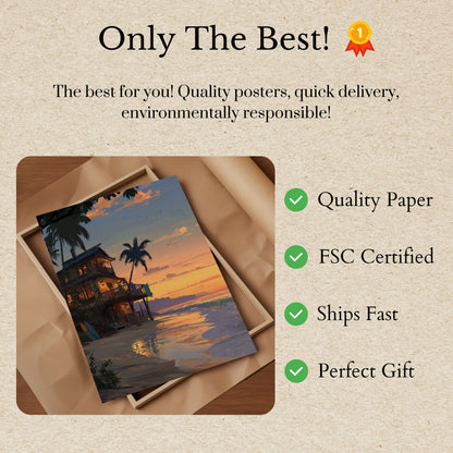 Poster de Casa de Playa al Atardecer