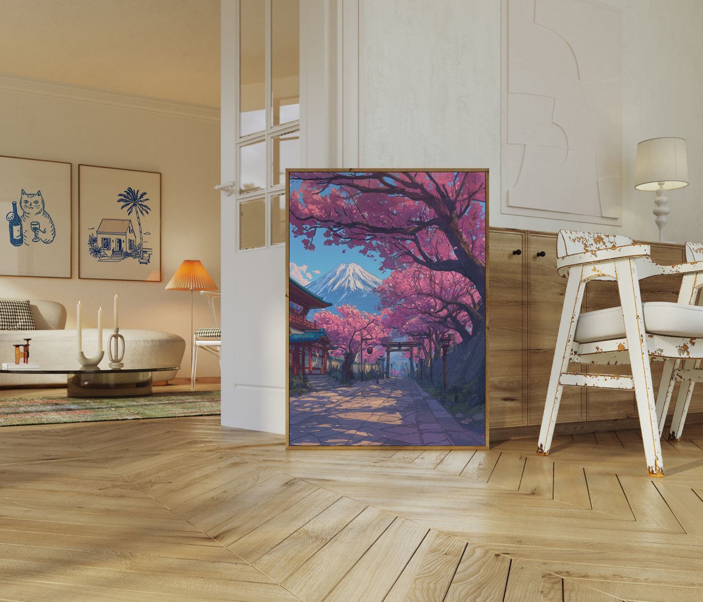 Póster de Cerezos en Flor del Monte Fuji