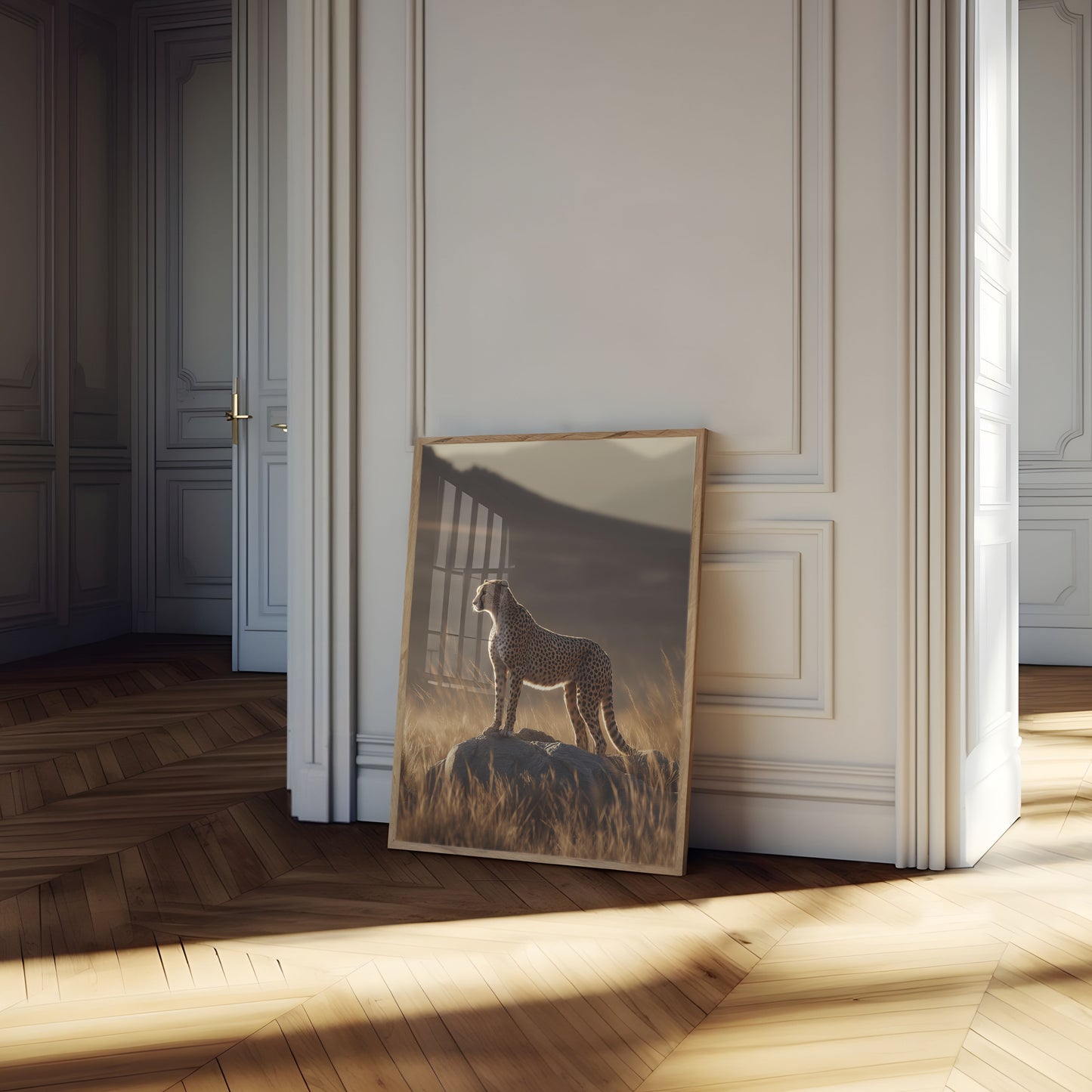 Póster del majestuoso guepardo en la sabana