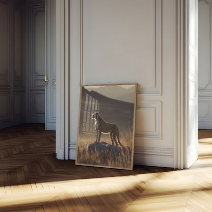 Póster del majestuoso guepardo en la sabana