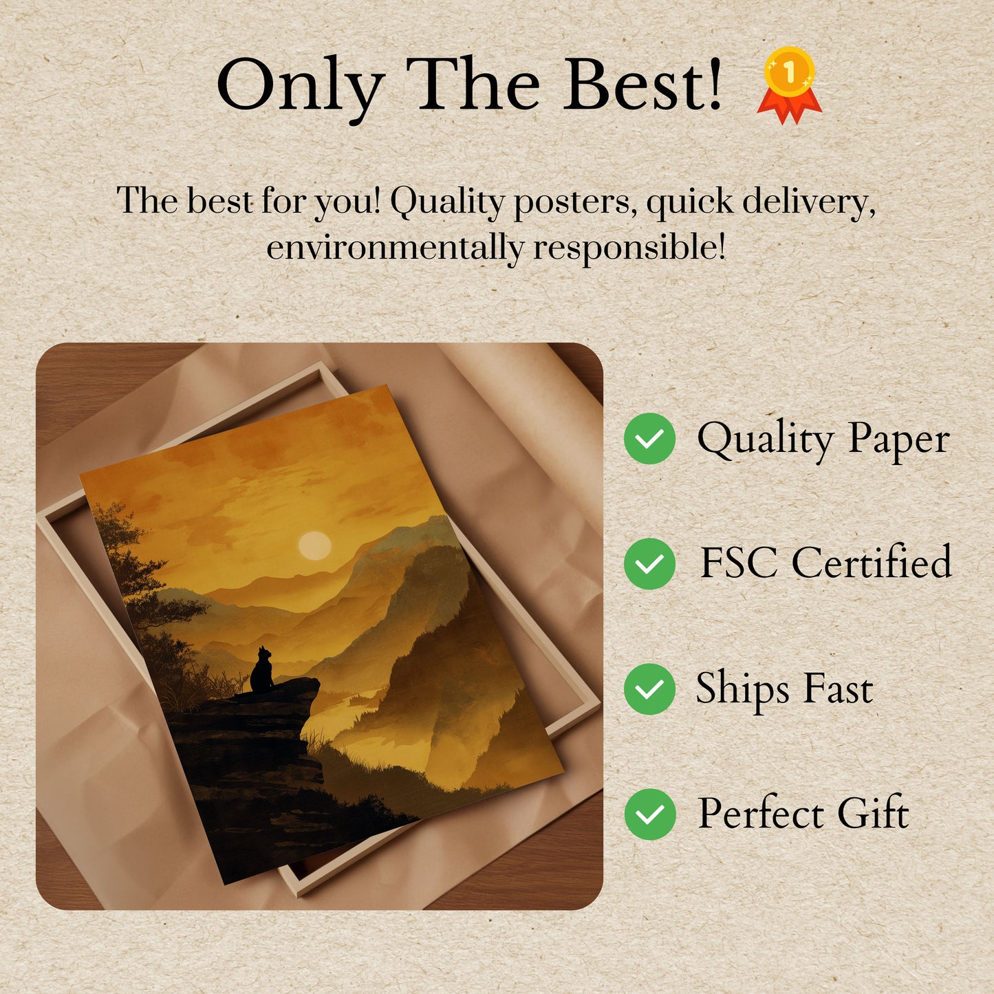 Cartaz de Gato Observando o Pôr do Sol Dourado