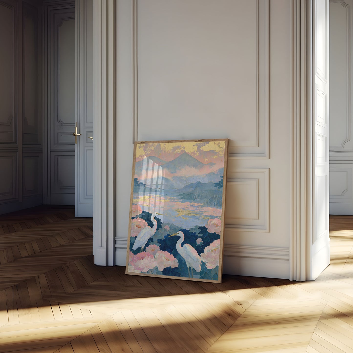 Affiches des hérons au bord du lac
