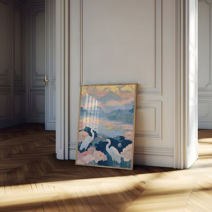 Affiches des hérons au bord du lac